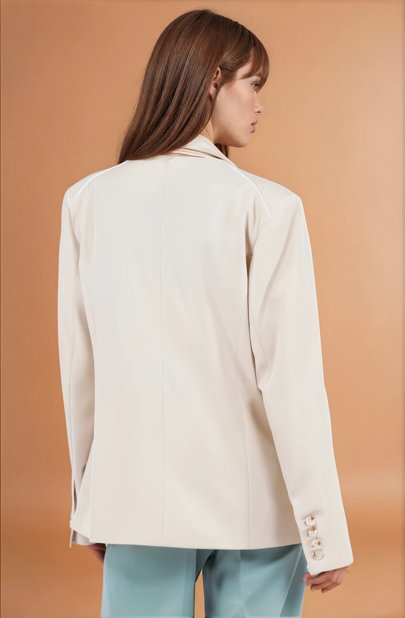 Sand Lapel Blazer with Trim