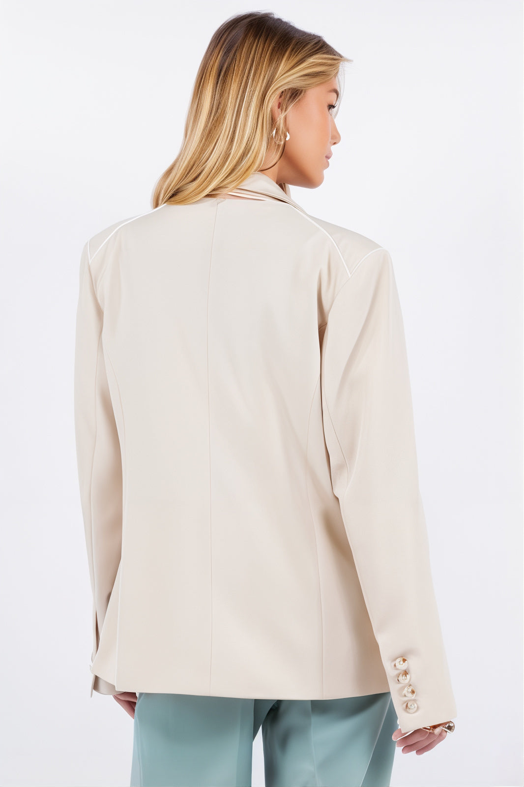 Sand Lapel Blazer with Trim