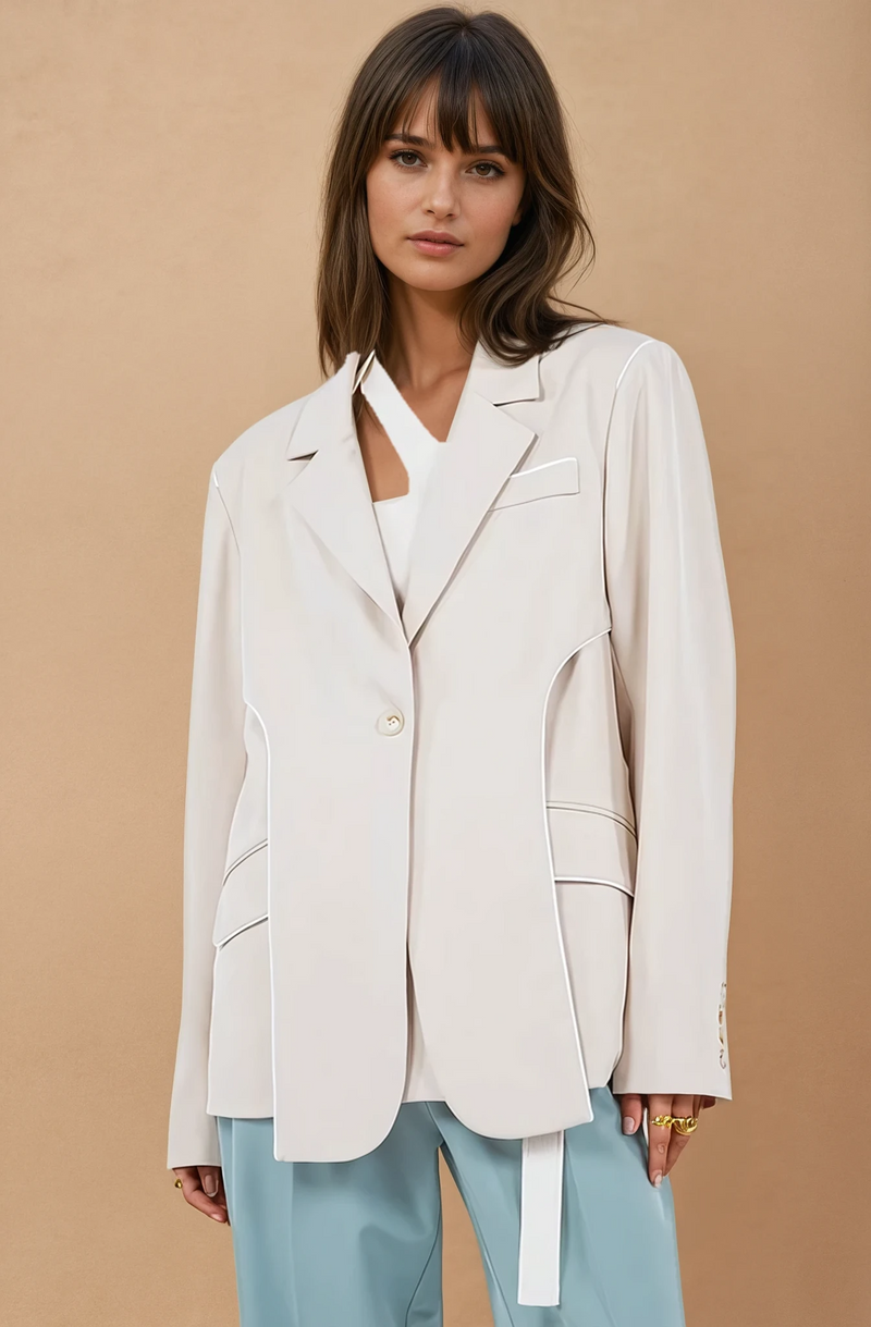 Sand Lapel Blazer with Trim