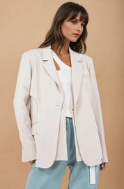 Sand Lapel Blazer with Trim
