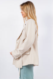 Sand Lapel Blazer with Trim