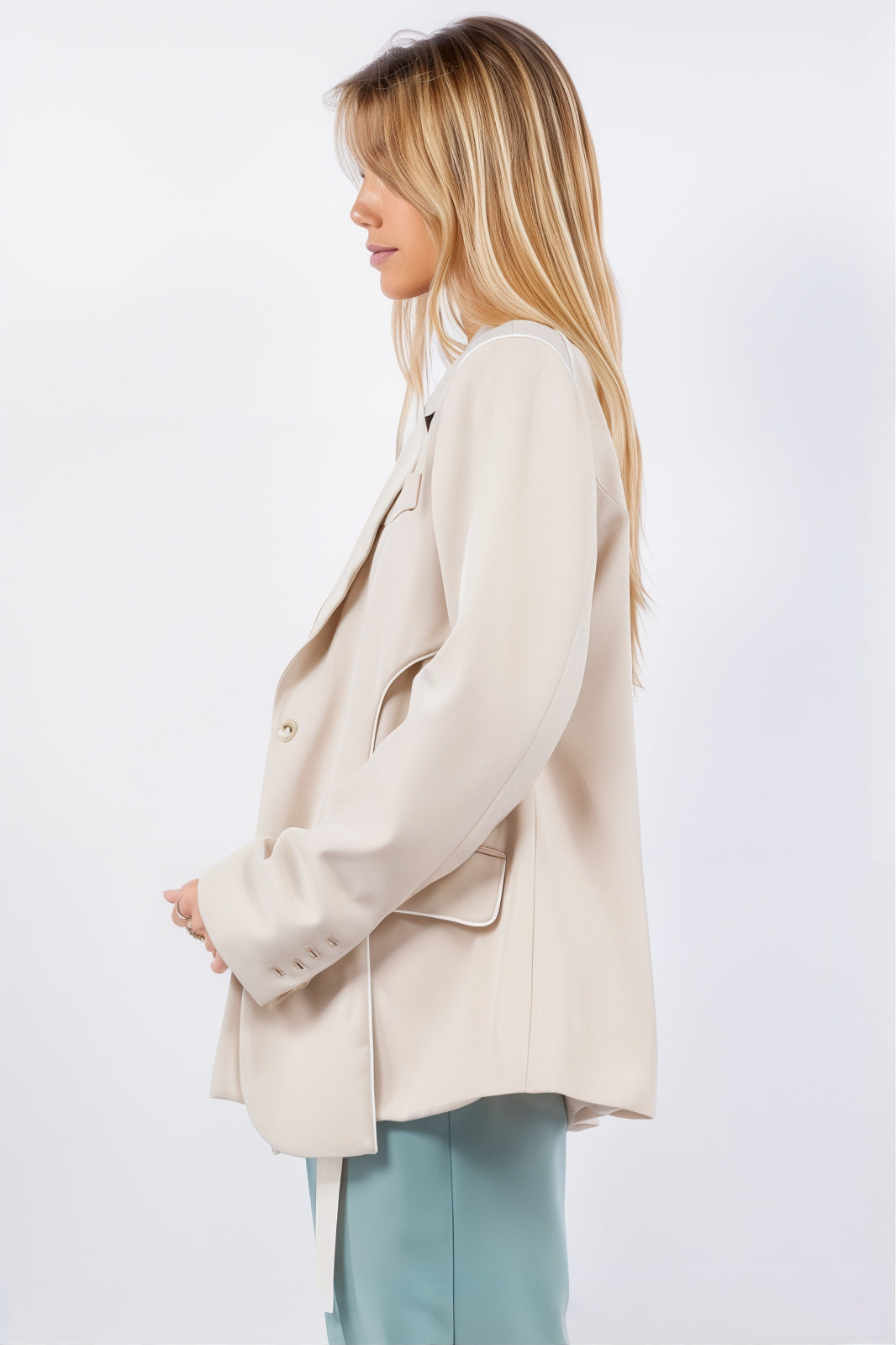 Sand Lapel Blazer with Trim