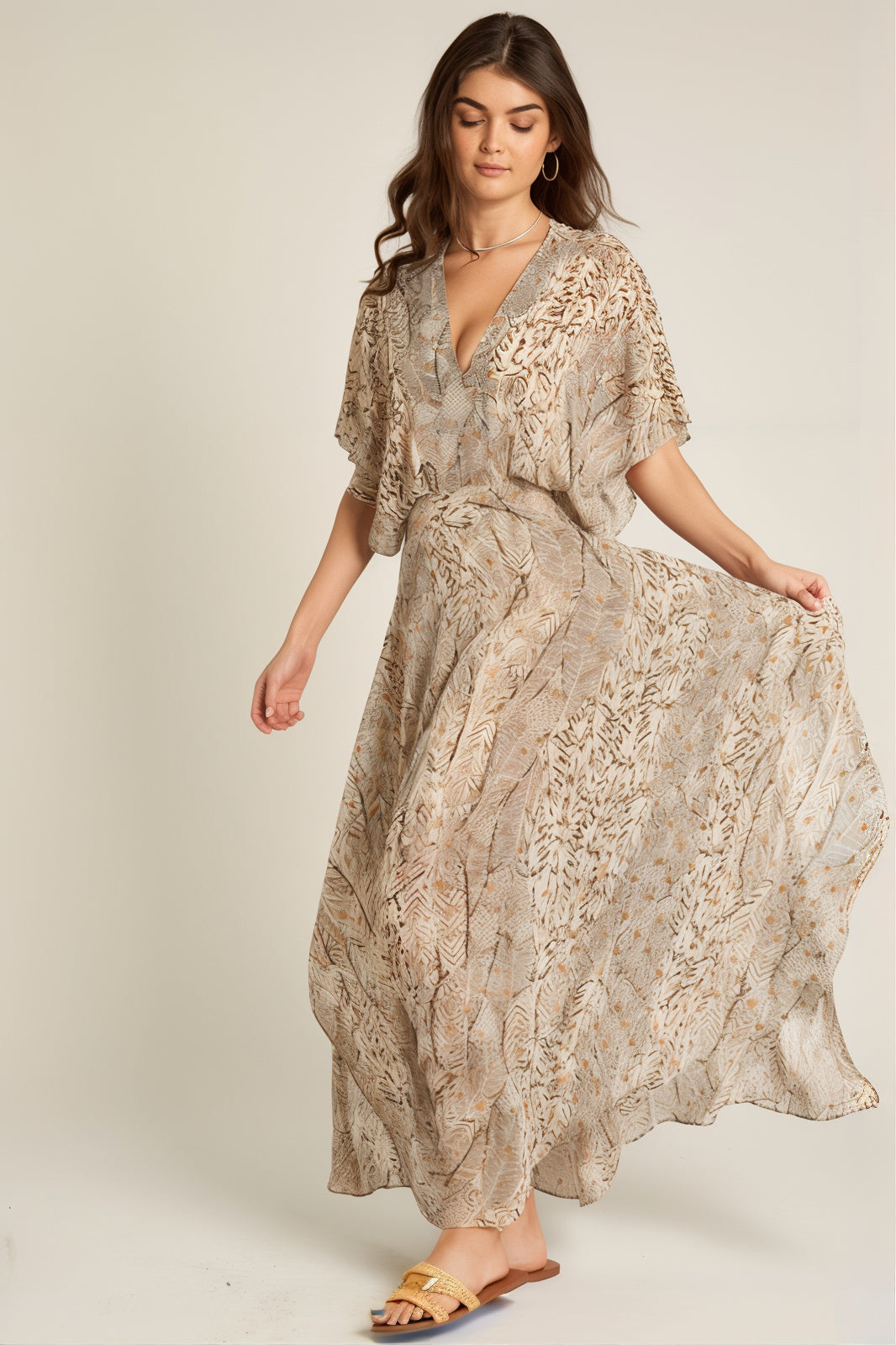 Camille Beige Print Maxi