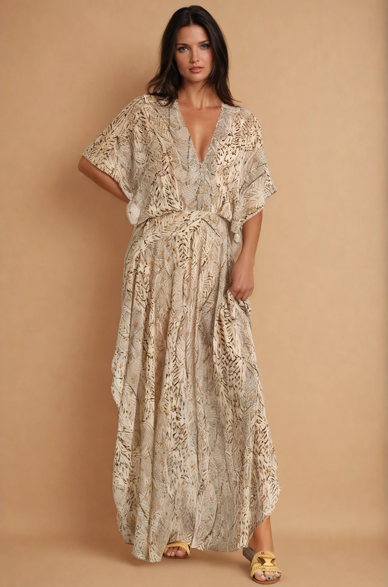 Camille Beige Print Maxi