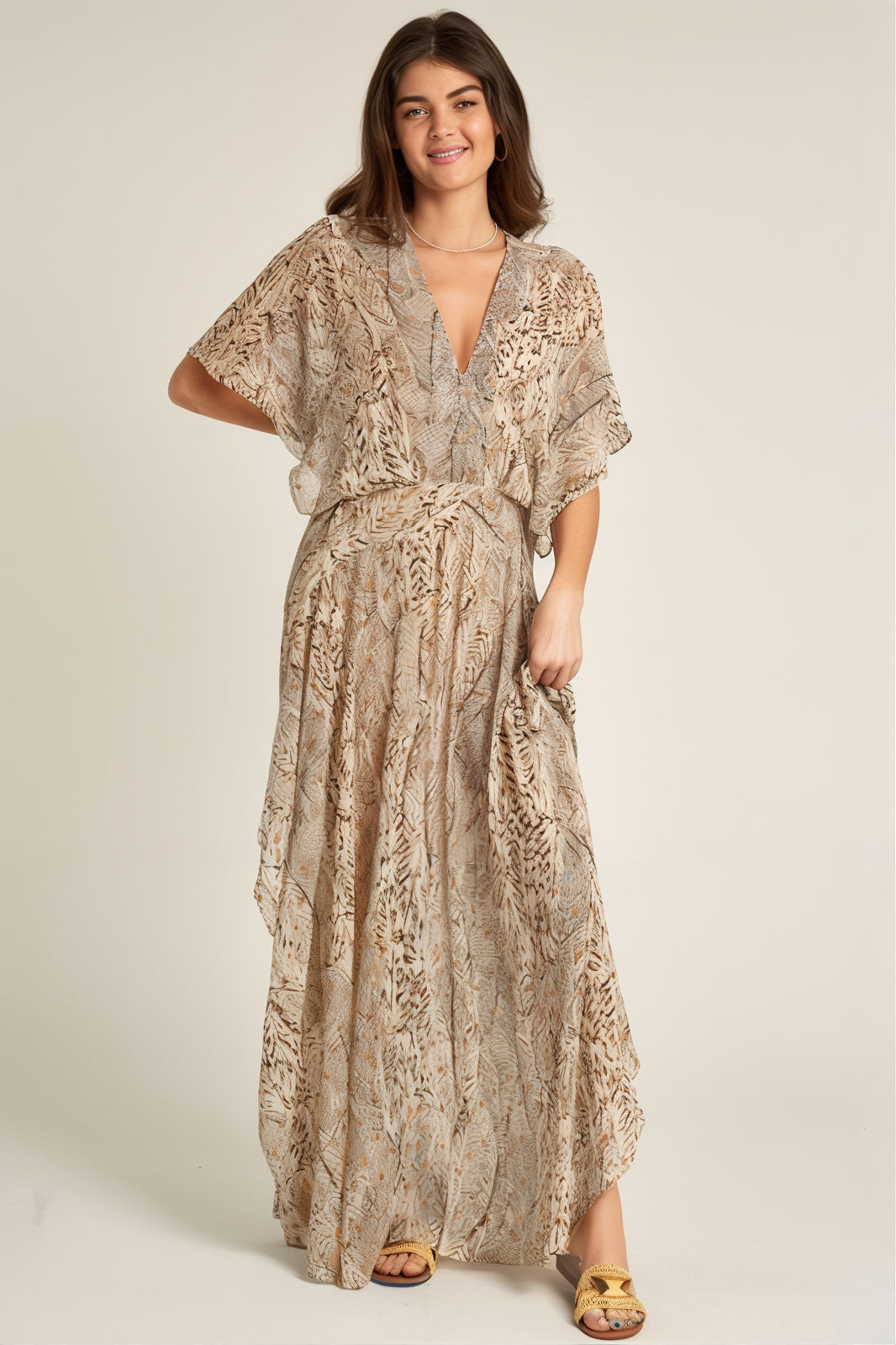 Camille Beige Print Maxi