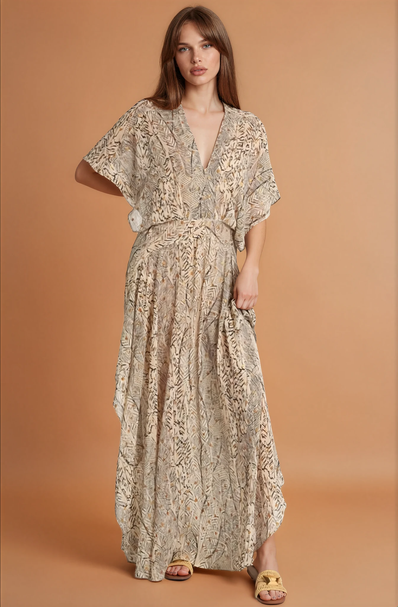 Camille Beige Print Maxi