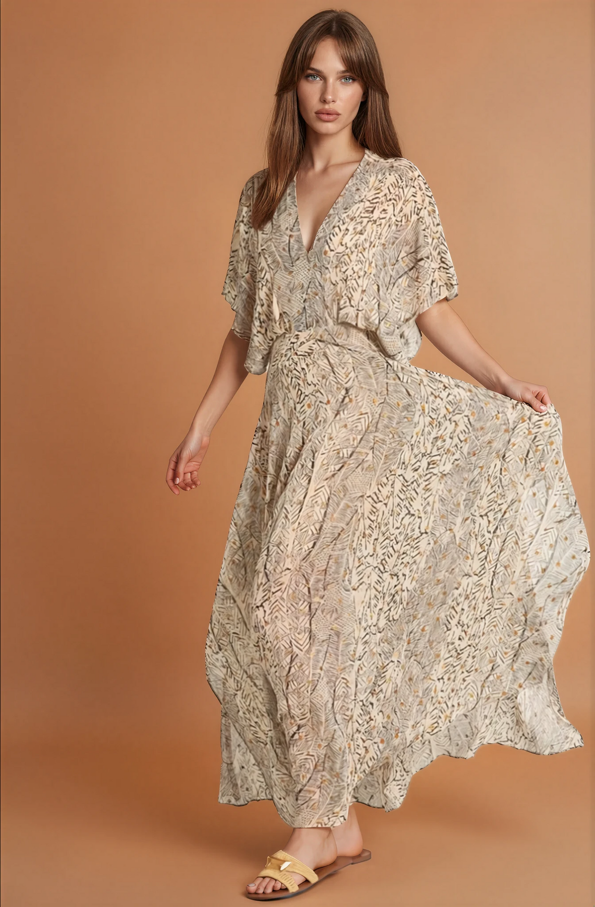 Camille Beige Print Maxi