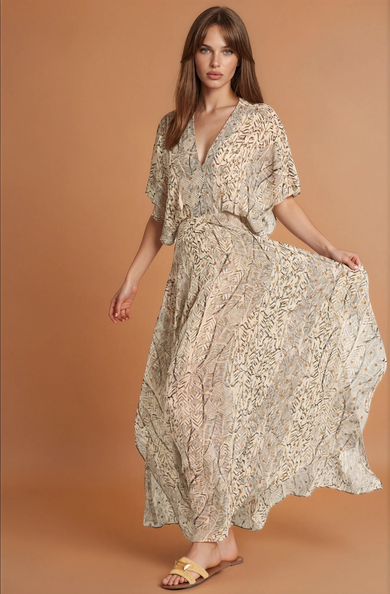 Camille Beige Print Maxi