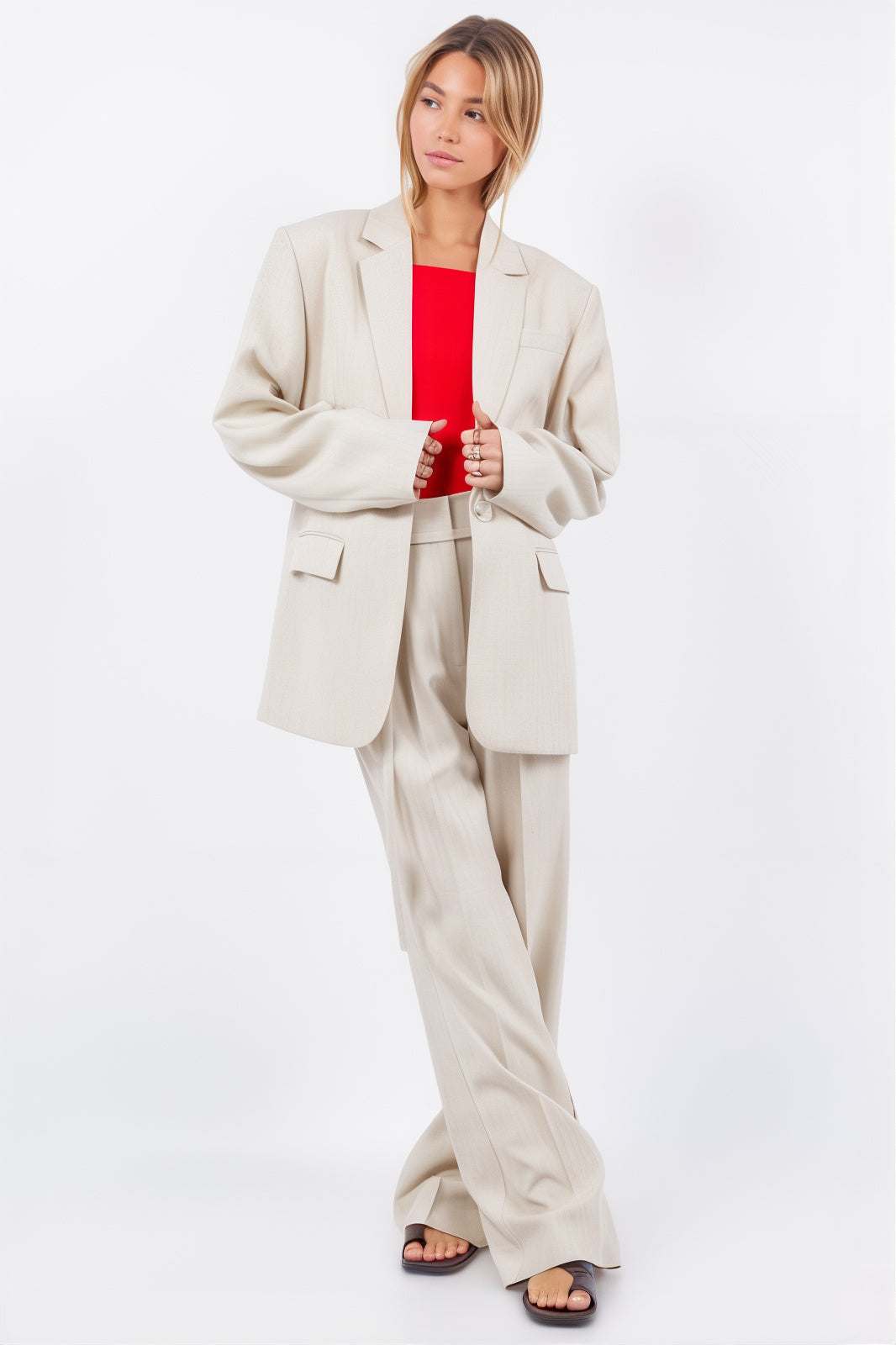 Sand Lapel Blazer with Trim