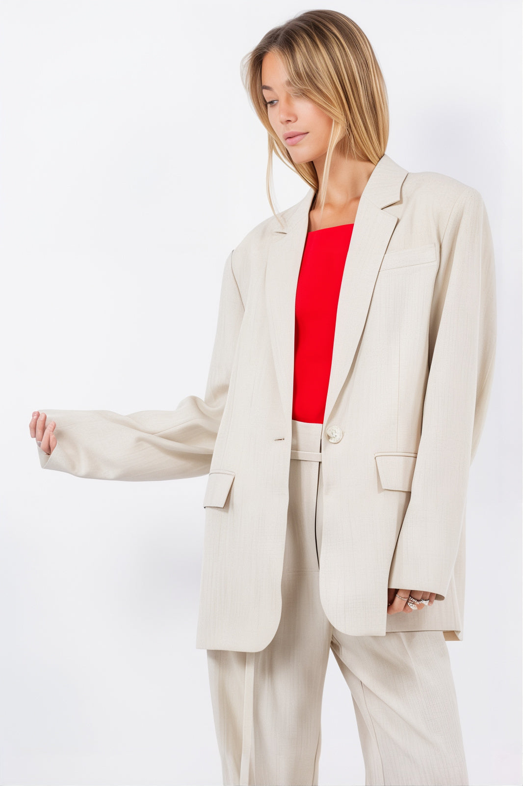 Sand Lapel Blazer with Trim