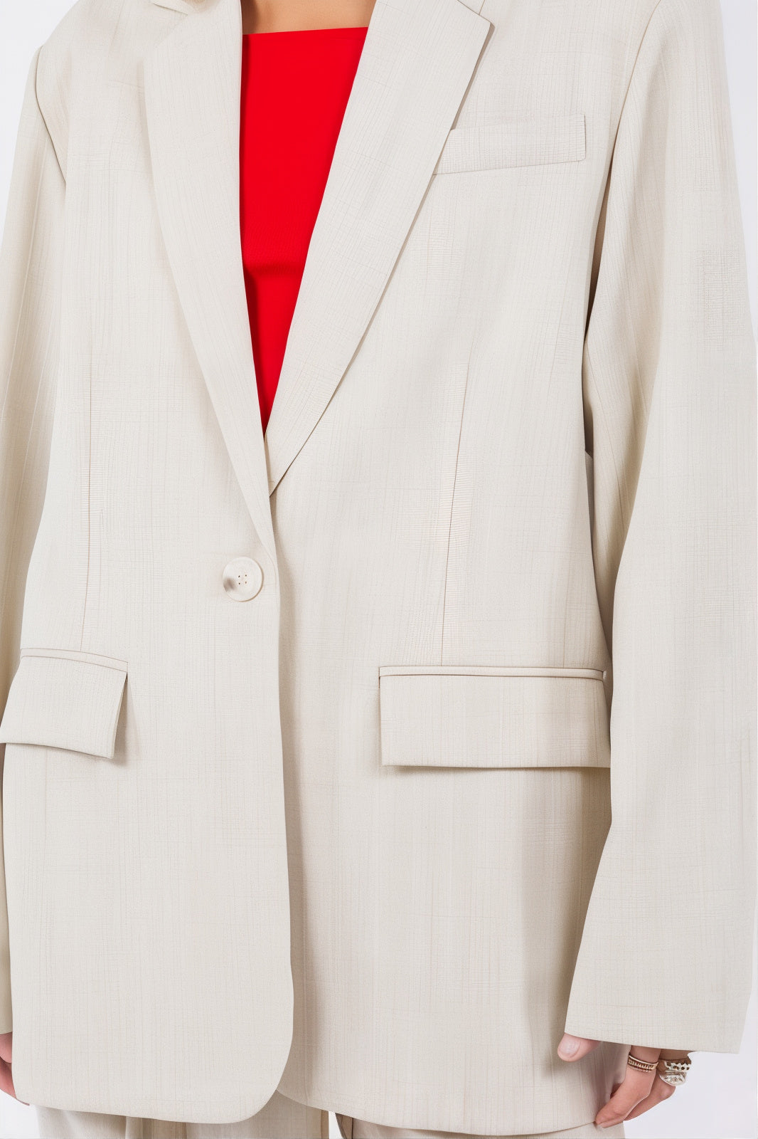 Sand Lapel Blazer with Trim