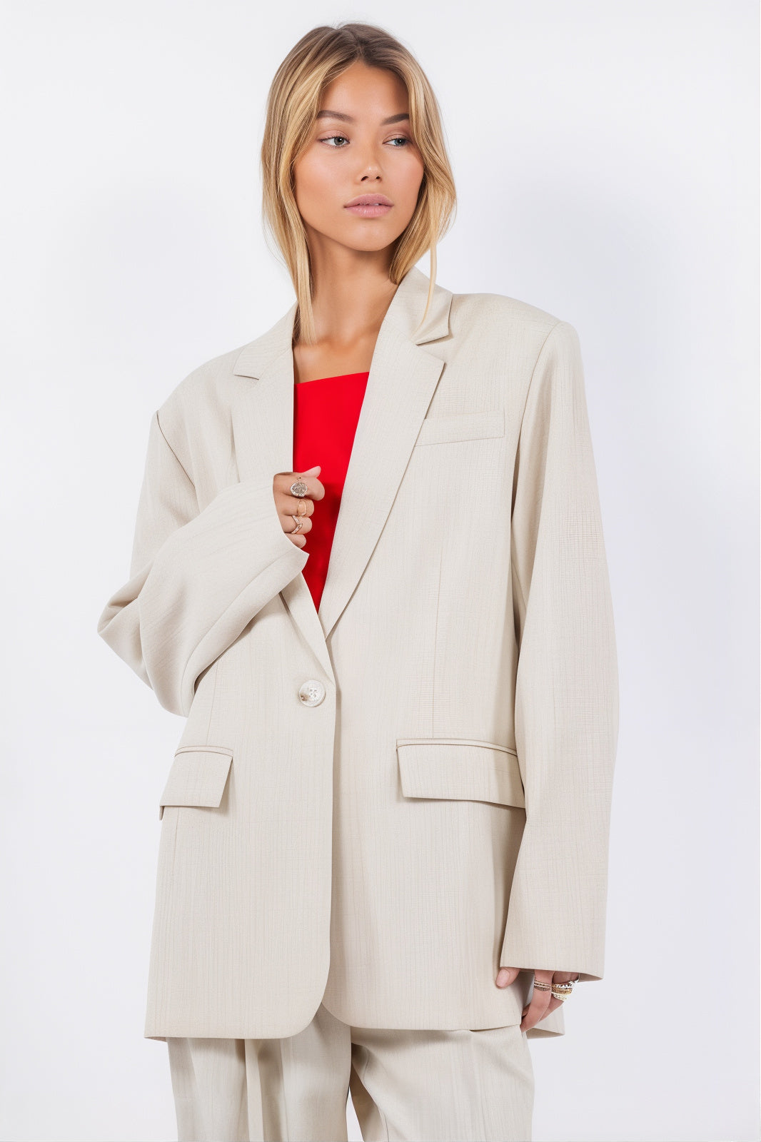 Sand Lapel Blazer with Trim