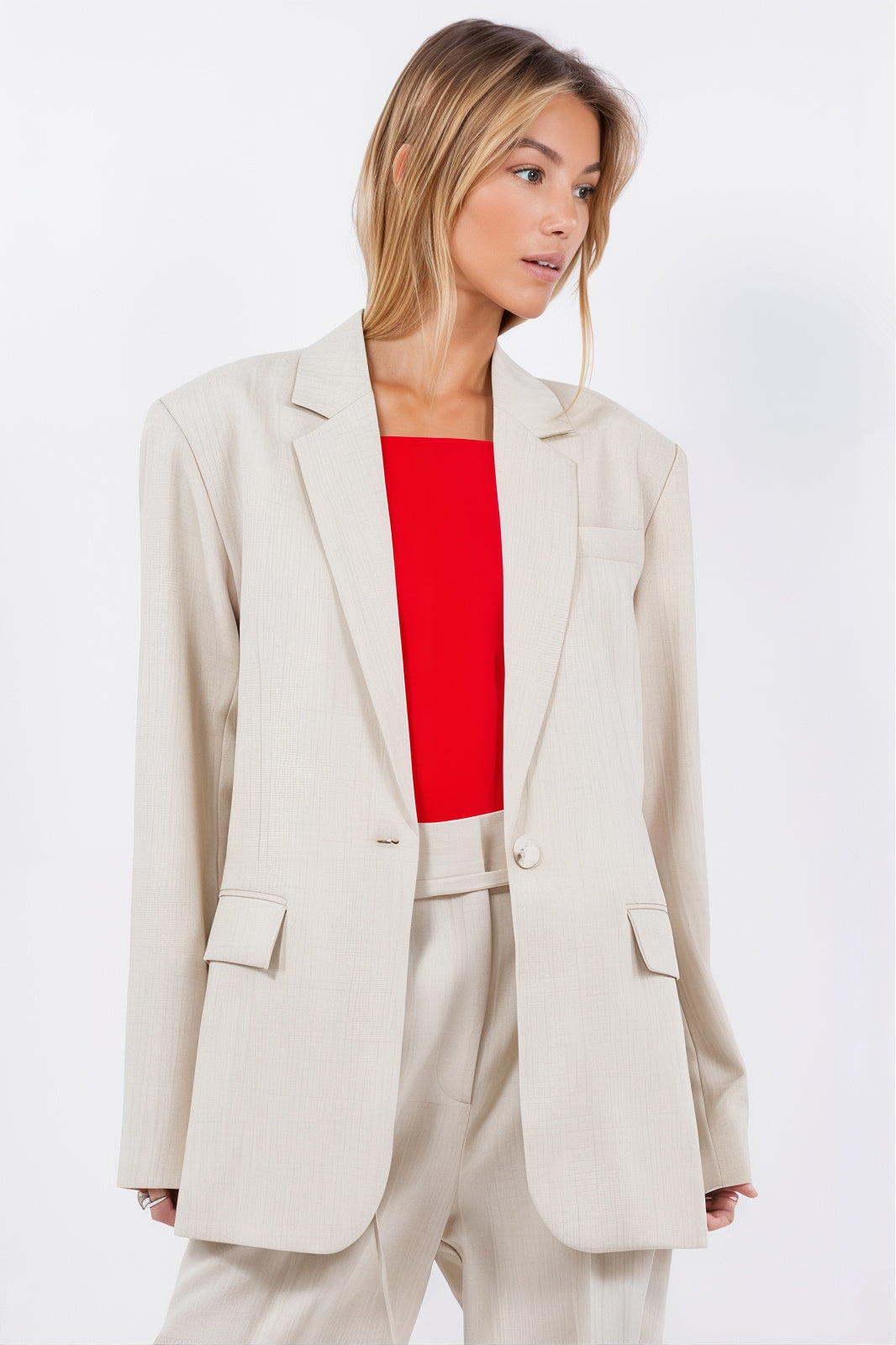 Sand Lapel Blazer with Trim