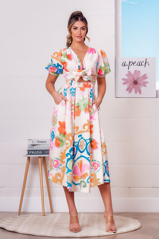 Mosaic Print Midi Dress