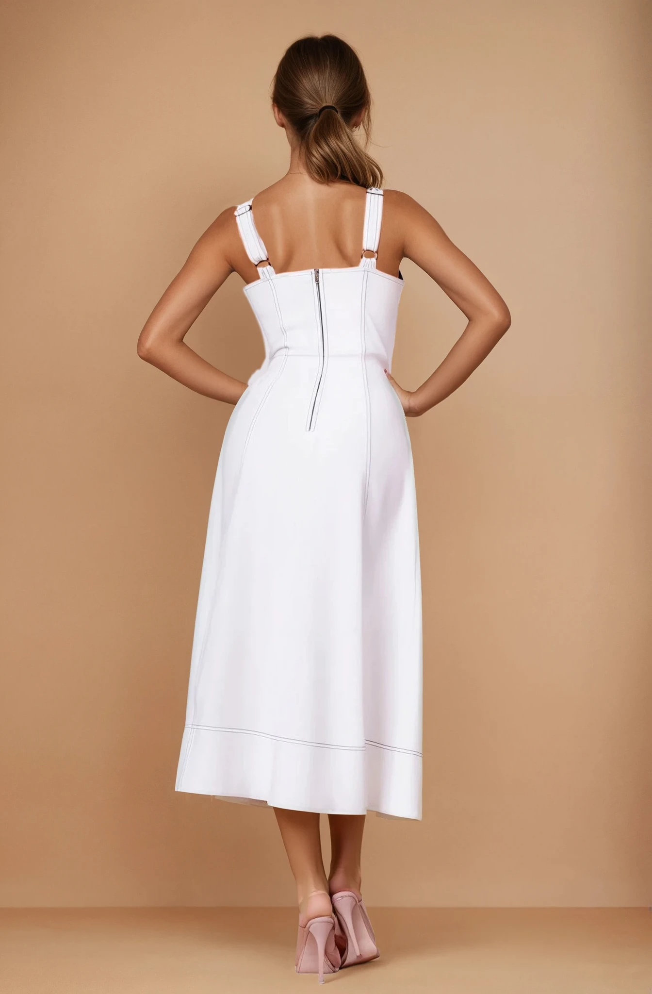 Van Sweetheart Neckline Midi Dress