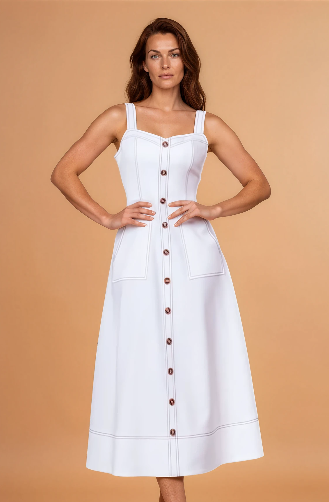 Van Sweetheart Neckline Midi Dress