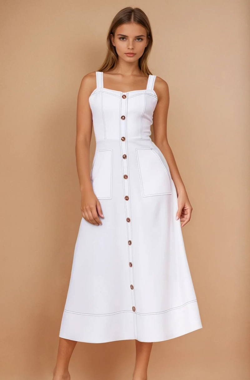 Van Sweetheart Neckline Midi Dress