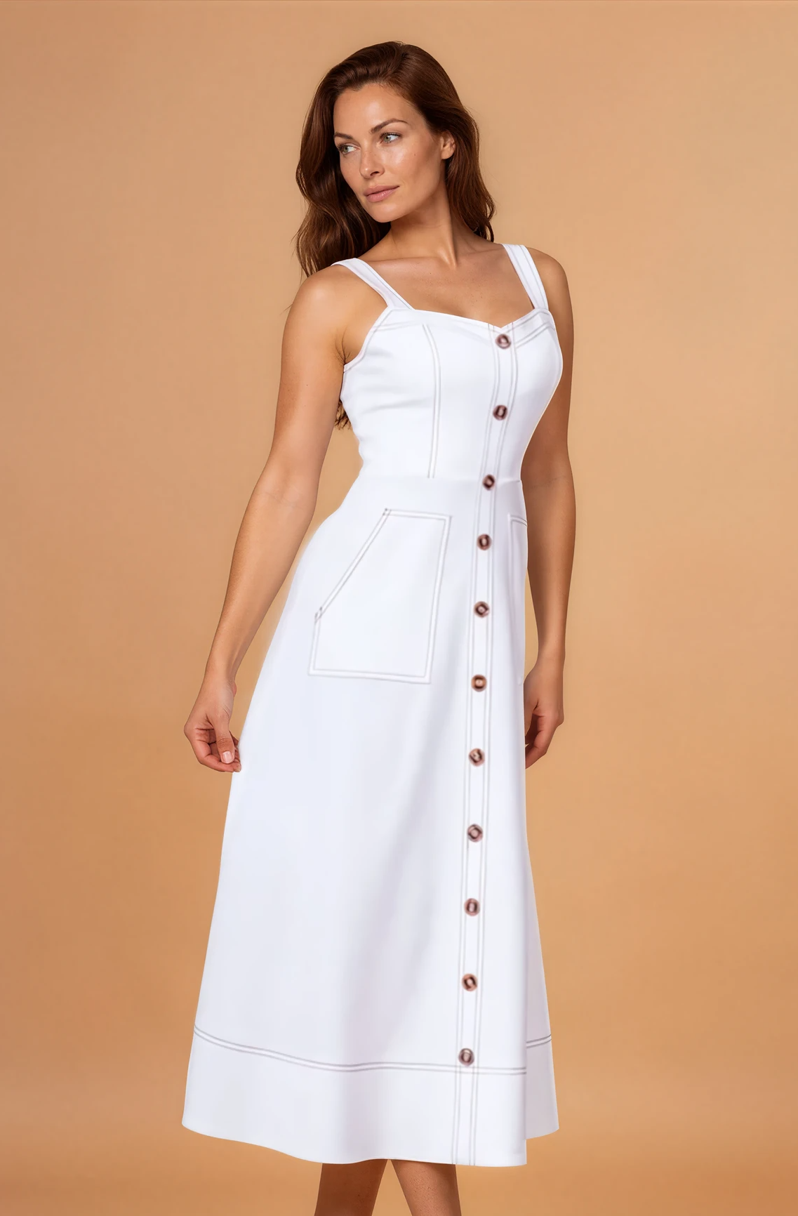 Van Sweetheart Neckline Midi Dress