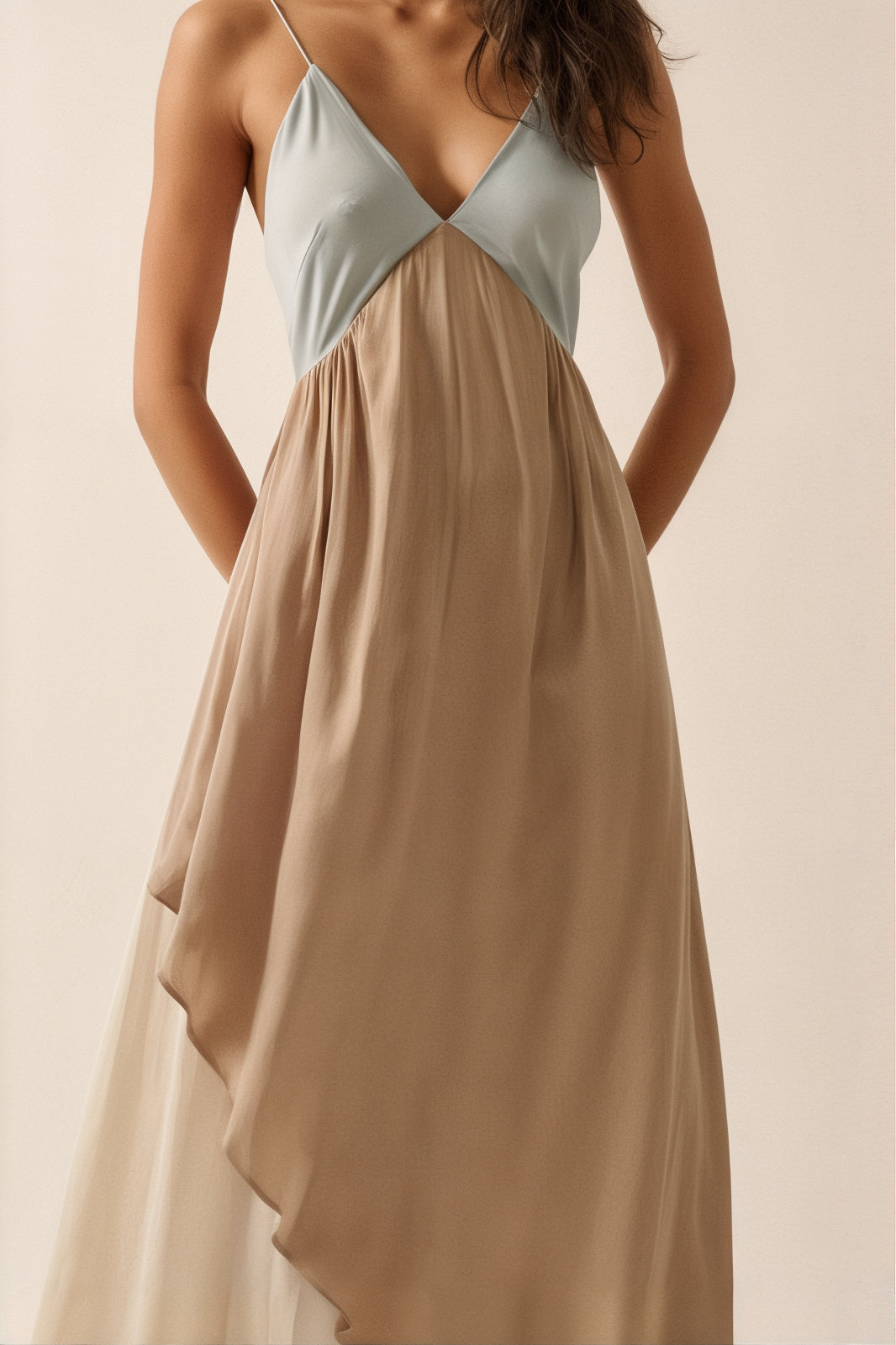 Alexis Blue- Sand Cream V Neck Maxi