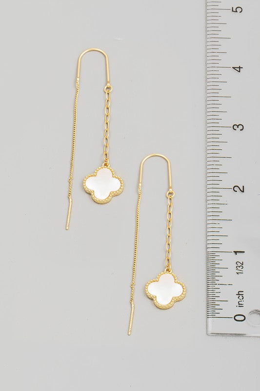 Pearl Clover Chain Dangle Earrings - GLD