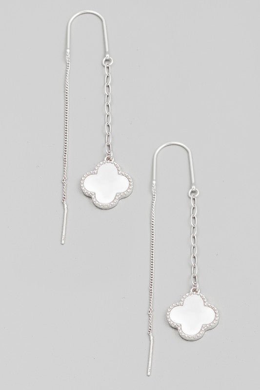 Pearl Clover Chain Dangle Earrings - SLV