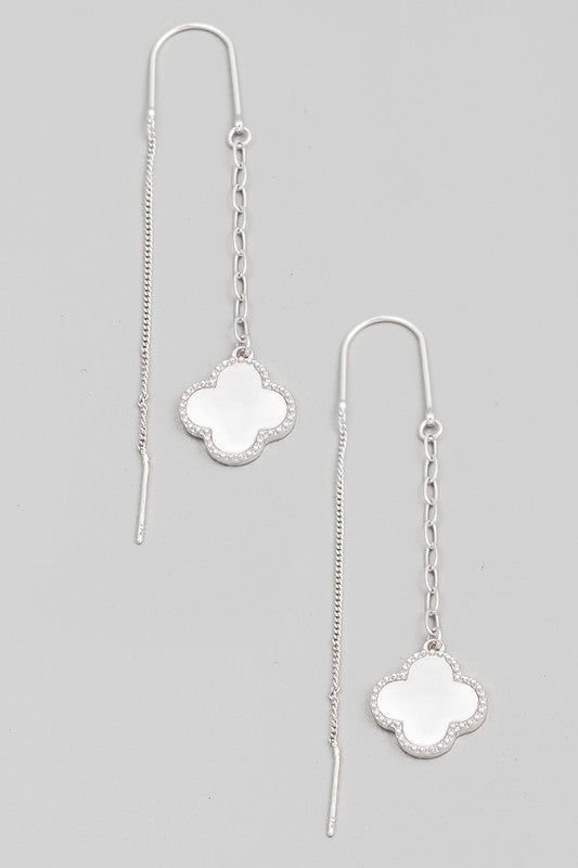 Pearl Clover Chain Dangle Earrings - SLV