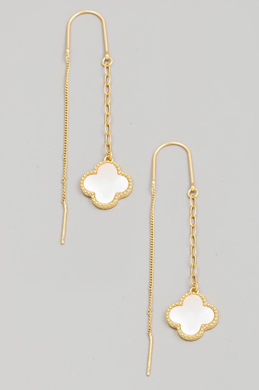 Pearl Clover Chain Dangle Earrings - GLD