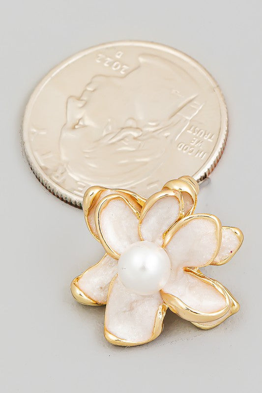 Pearl Stud Metallic Flower Stud Earrings