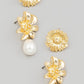 Pearl Charm Metallic Floral Stud Earrings Set