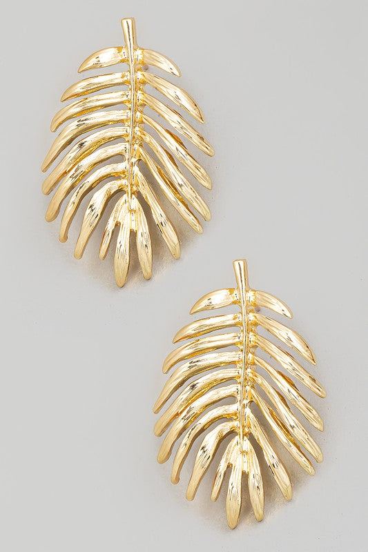 Metallic Fern Branch Stud Earrings