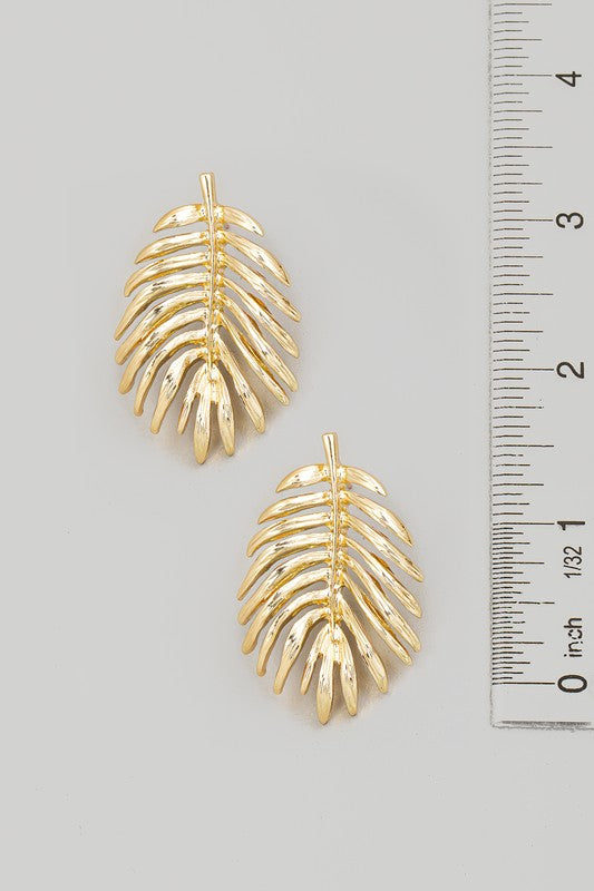 Metallic Fern Branch Stud Earrings