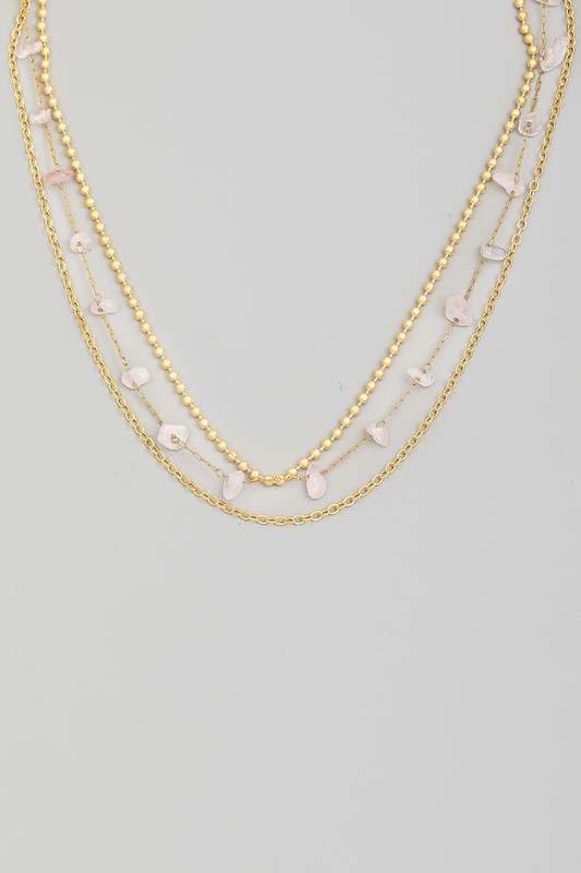 Pebble Stone Beads Layered Station Necklace