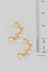 Pearl Studded Metallic Flower Hoop Earrings