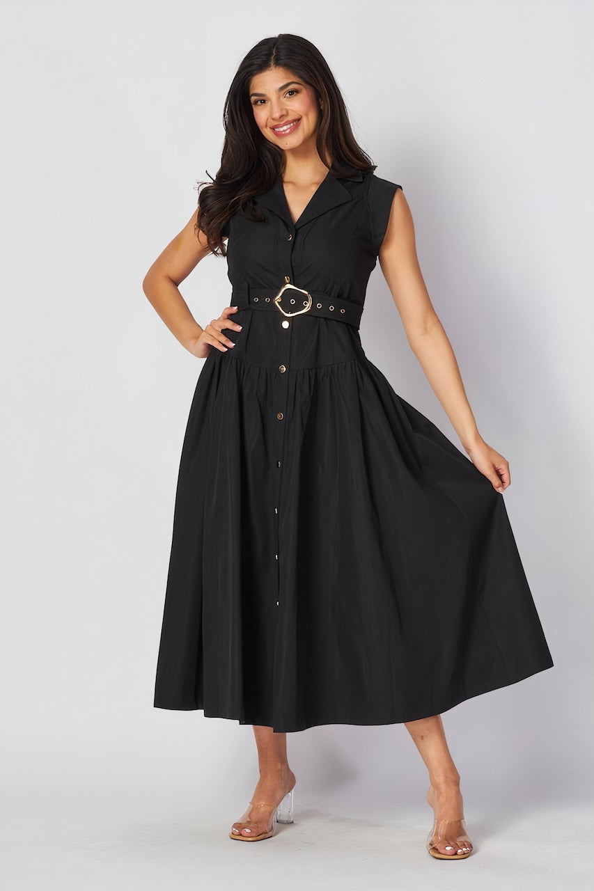 Miranda Black Button Down Dress