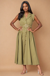 Miranda Olive Button Down Dress