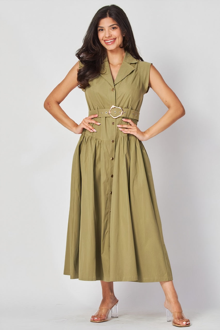 Miranda Olive Button Down Dress