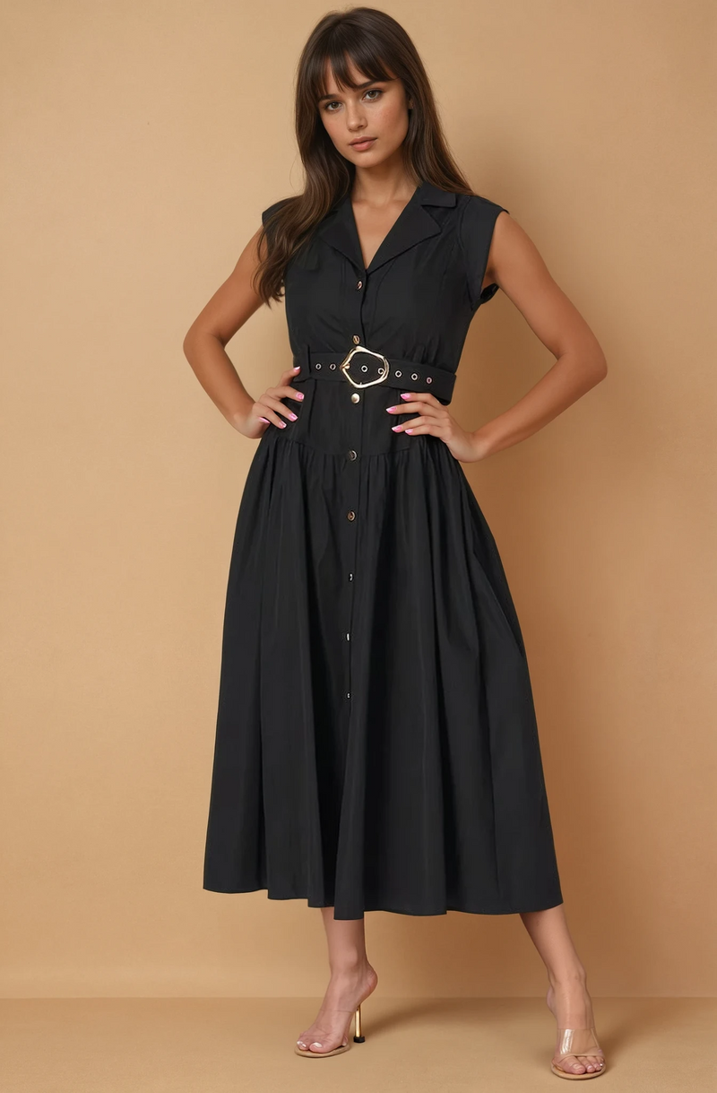 Miranda Black Button Down Dress
