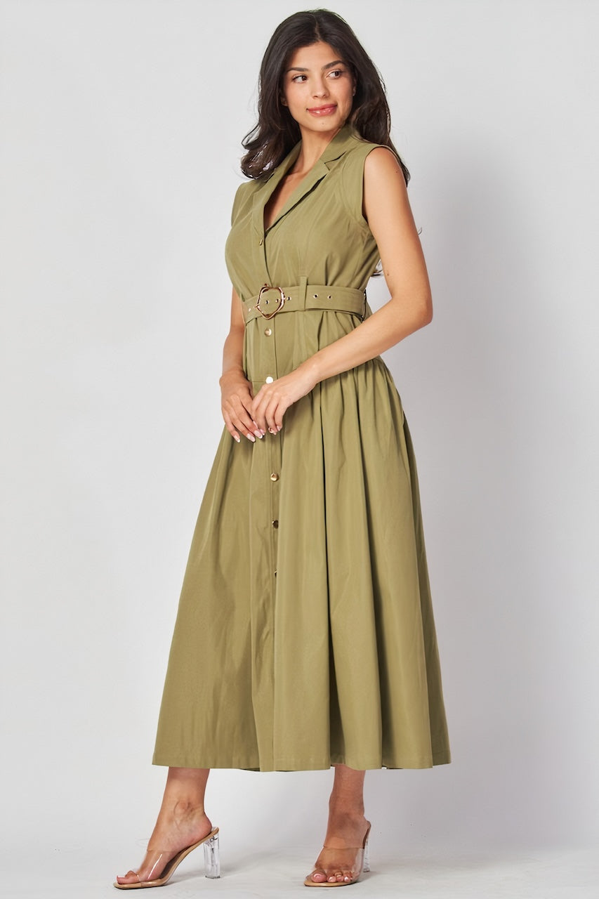 Miranda Olive Button Down Dress
