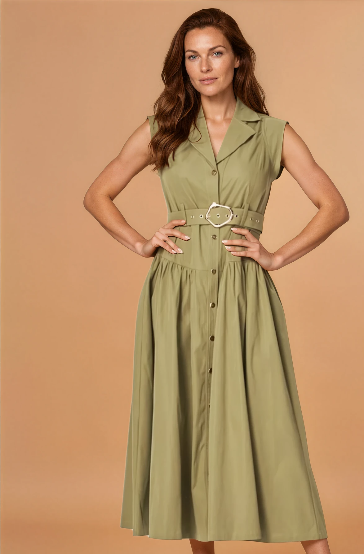 Miranda Olive Button Down Dress