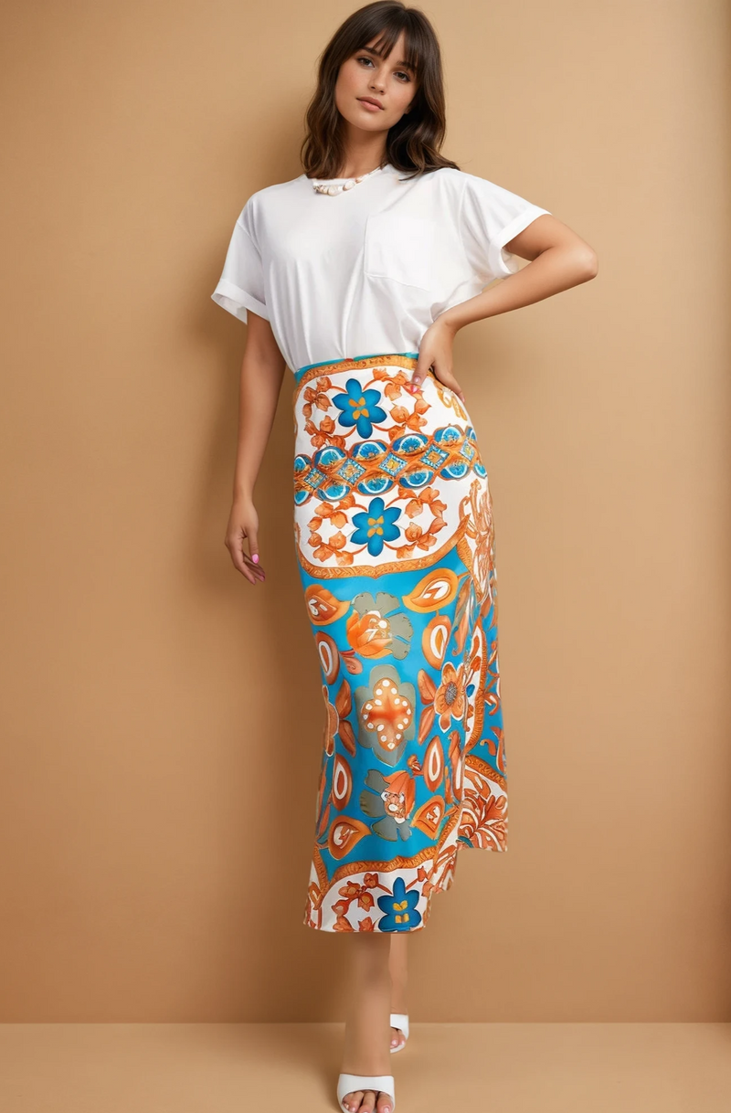 Madrid Satin Midi Skirt