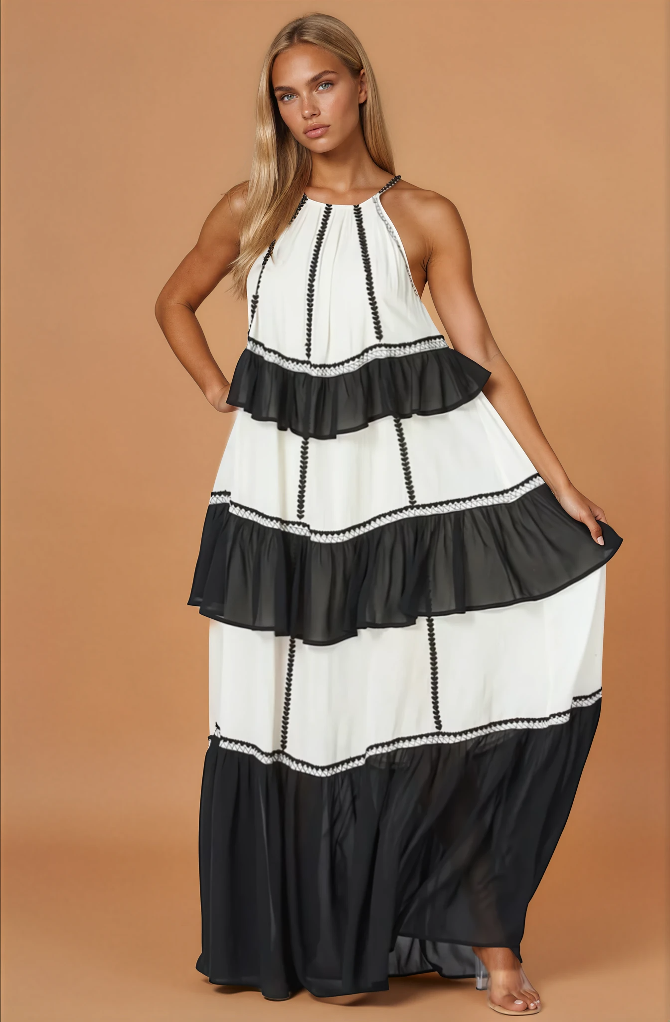 Lea Flowy Maxi Dress - Black & White