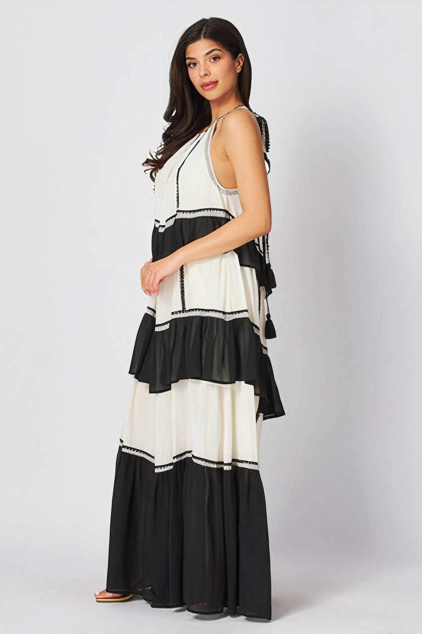 Lea Flowy Maxi Dress - Black & White