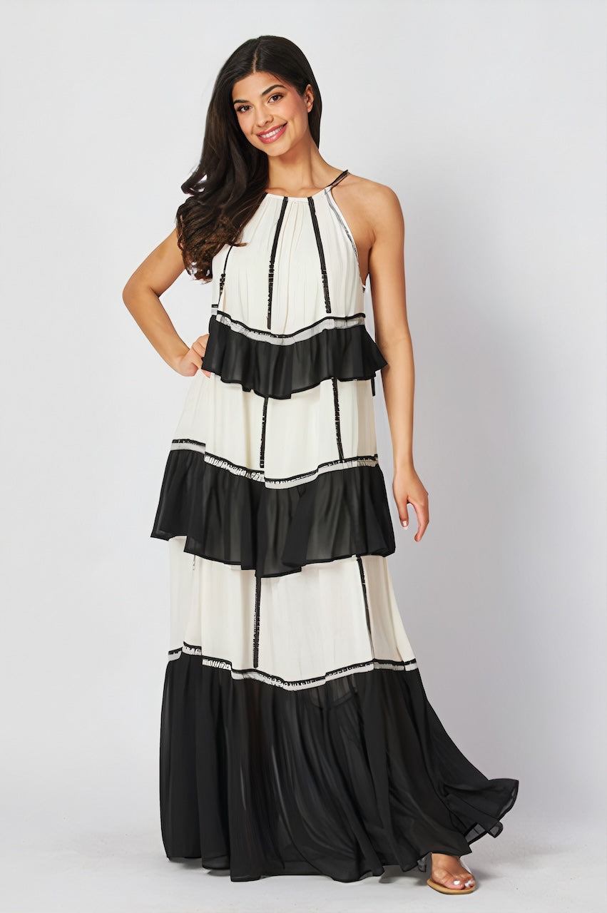 Lea Flowy Maxi Dress - Black & White