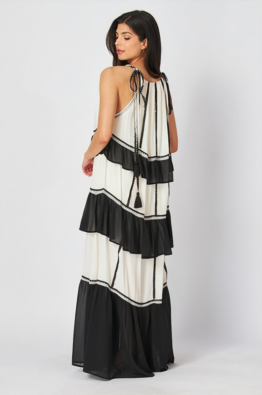 Lea Flowy Maxi Dress - Black & White