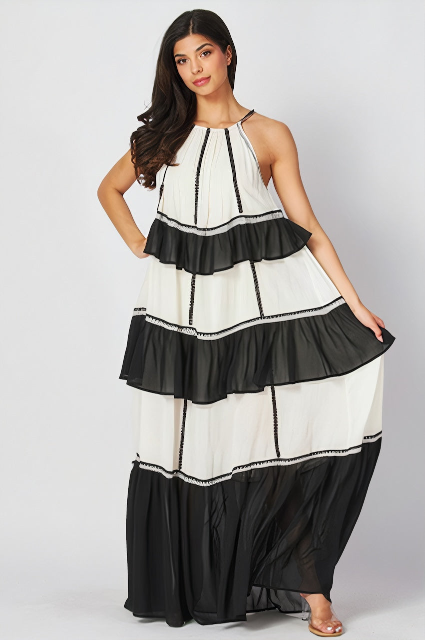 Lea Flowy Maxi Dress - Black & White