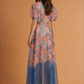 Women Summer Floral Short Sleeved Waist Long Dress