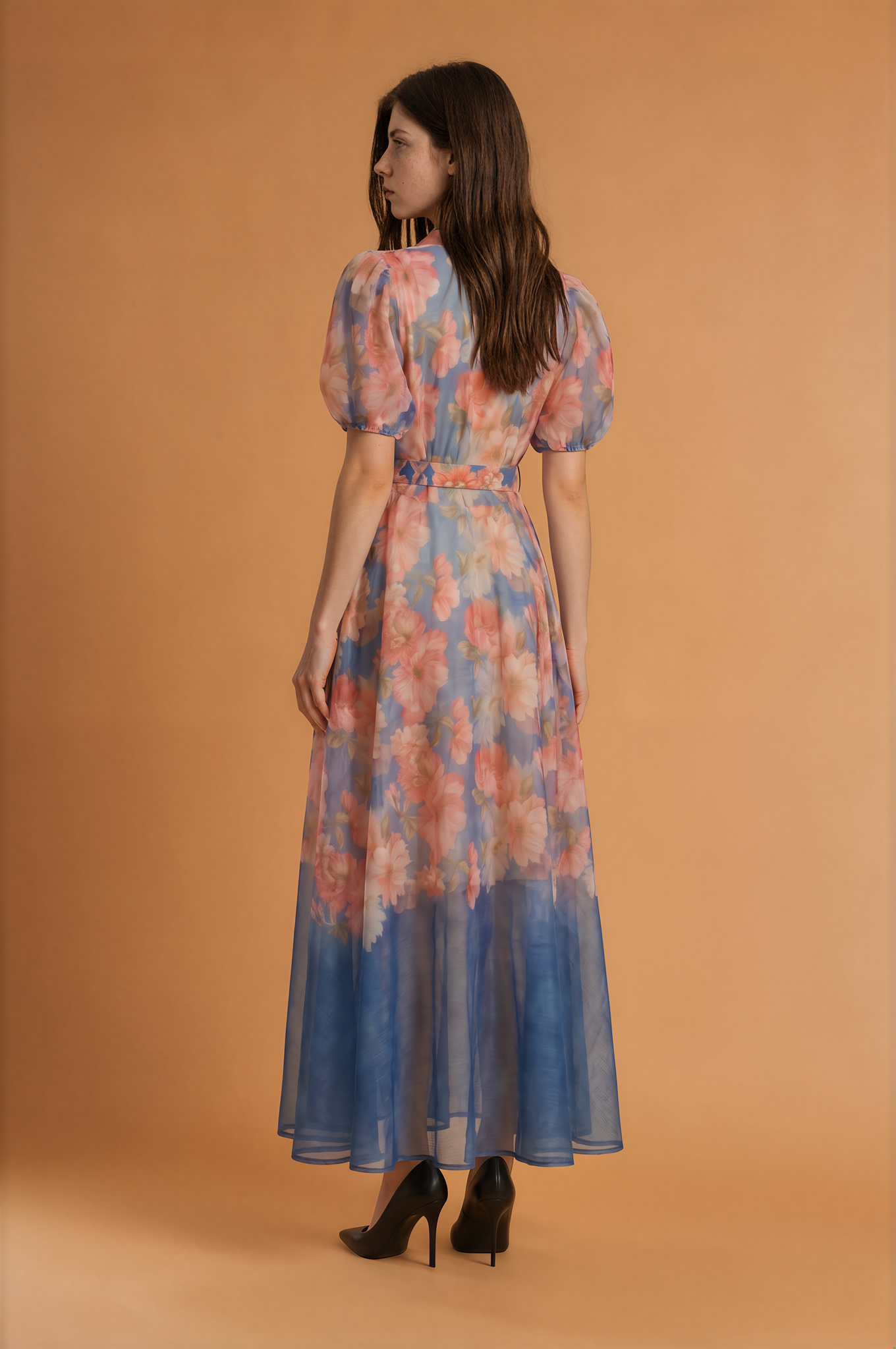 Women Summer Floral Short Sleeved Waist Long Dress