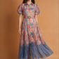 Women Summer Floral Short Sleeved Waist Long Dress