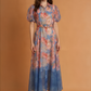 Women Summer Floral Short Sleeved Waist Long Dress