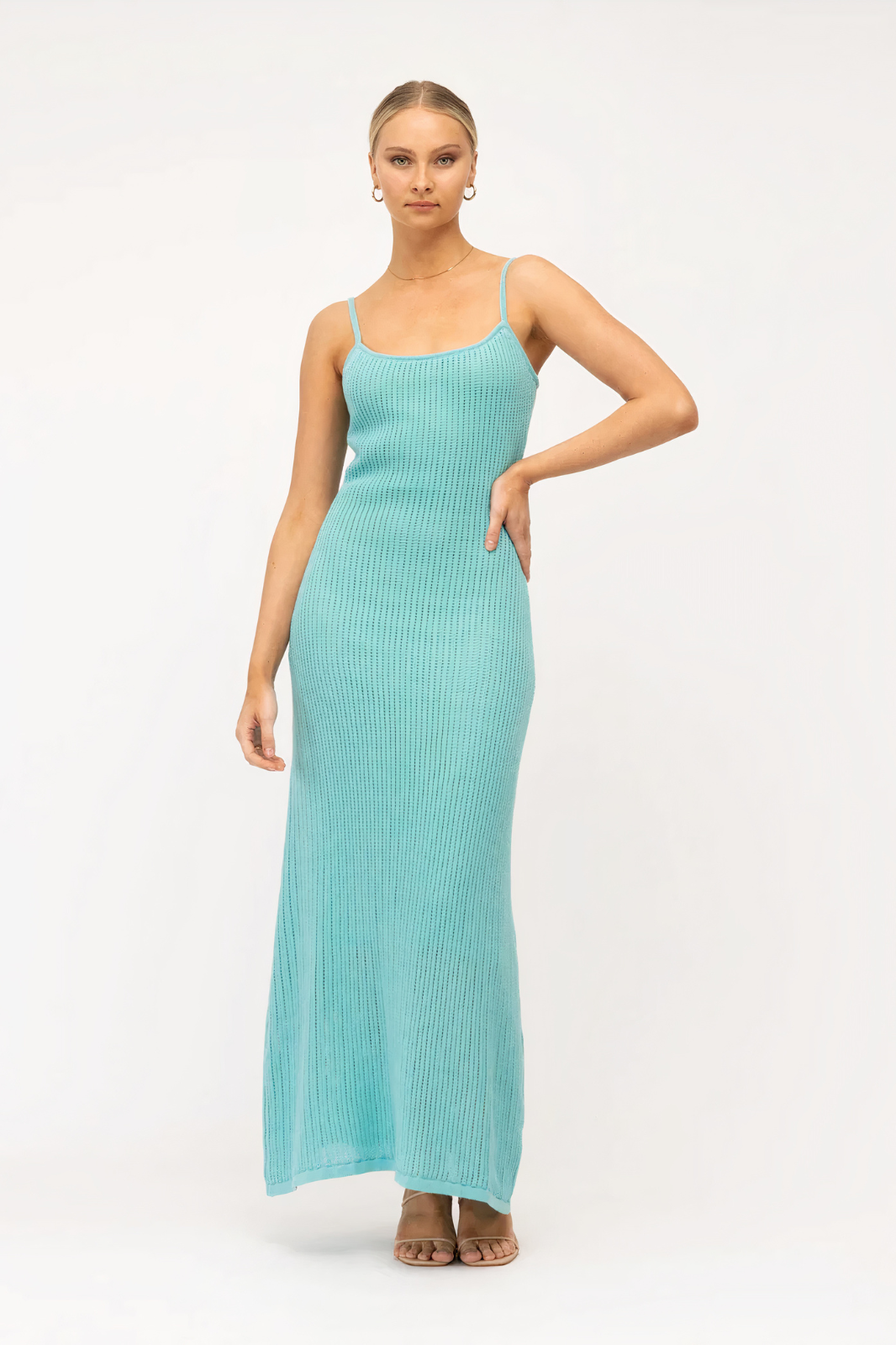 Summer Aqua Knit Maxi Dress